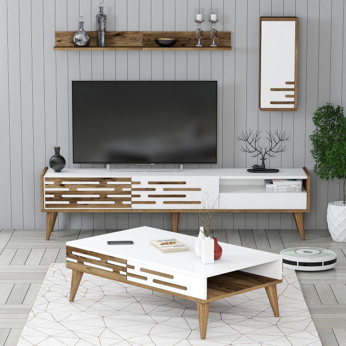Hanah Home Valensiya Conjunto de Muebles de Salón, Nogal y Blanco